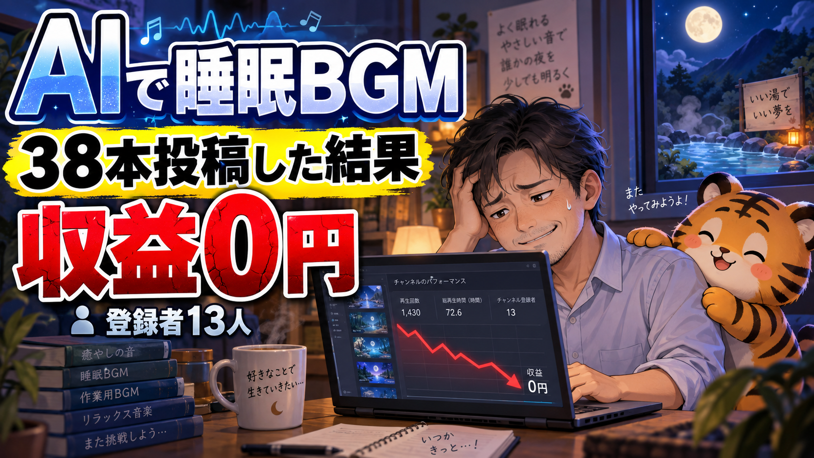 AIで睡眠用BGMのYouTubeを38本投稿した結果|7週間で登録13人・収益0円の全記録