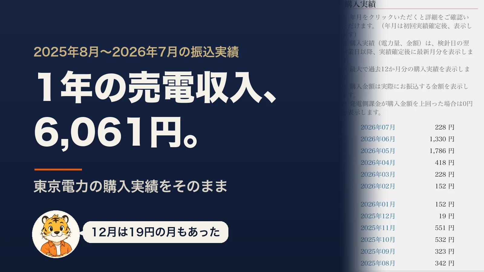 太陽光の売電収入はいくら?我が家は年6,061円でした|12ヶ月の振込実績と「いつ入るか」の答え